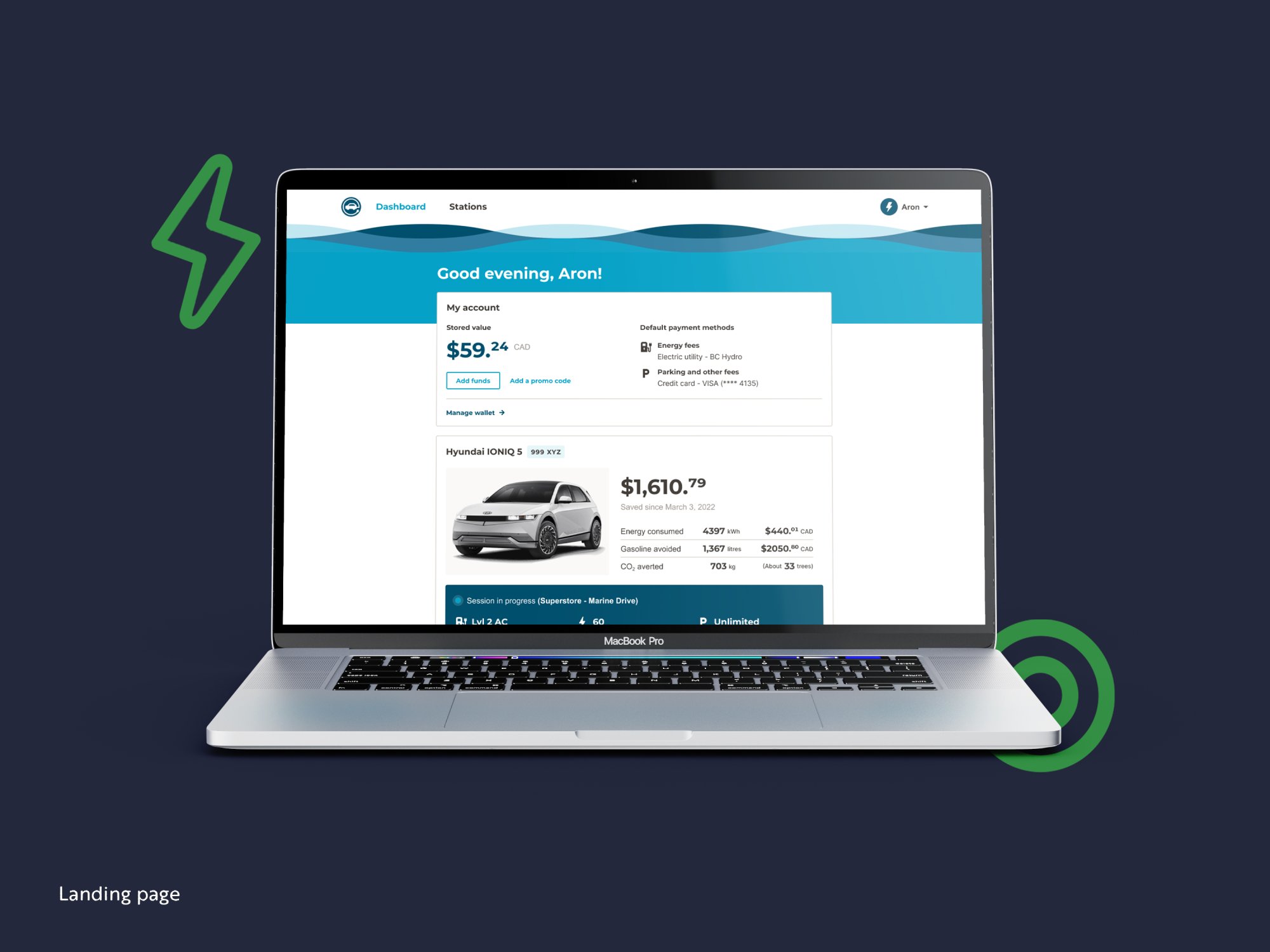 MackBook Pro with Tap&GO EV landing page
