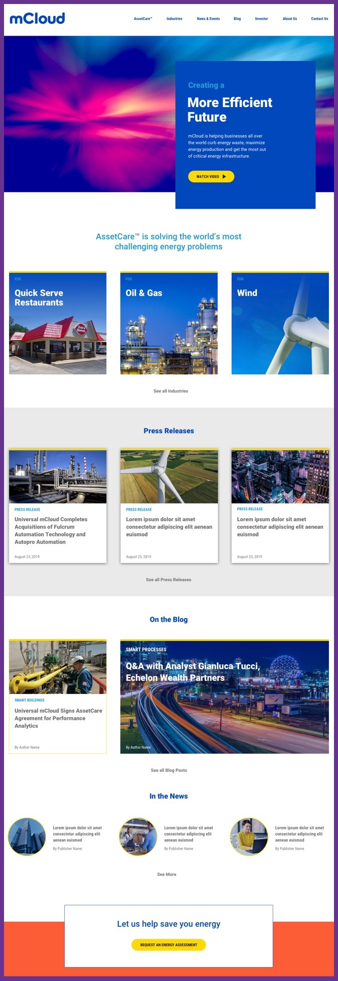 The home page of mCloud's website