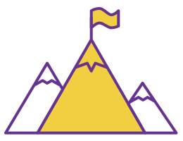 A mountain range, where the tallest mountain has a flag at the top to represent doing competitive research.