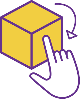XR intro workshop icon showing a cube illustrated as being rotated