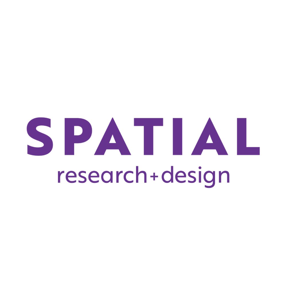 Spatial Logo with purple text on a white background