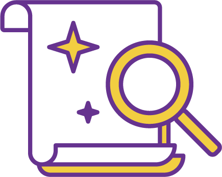 magnifying glass viewing a scroll